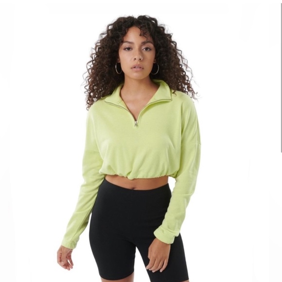 Garage Clothing Lime Green Emma Half-Zip Cropped Sweatshirt Size S - Picture 1 of 2